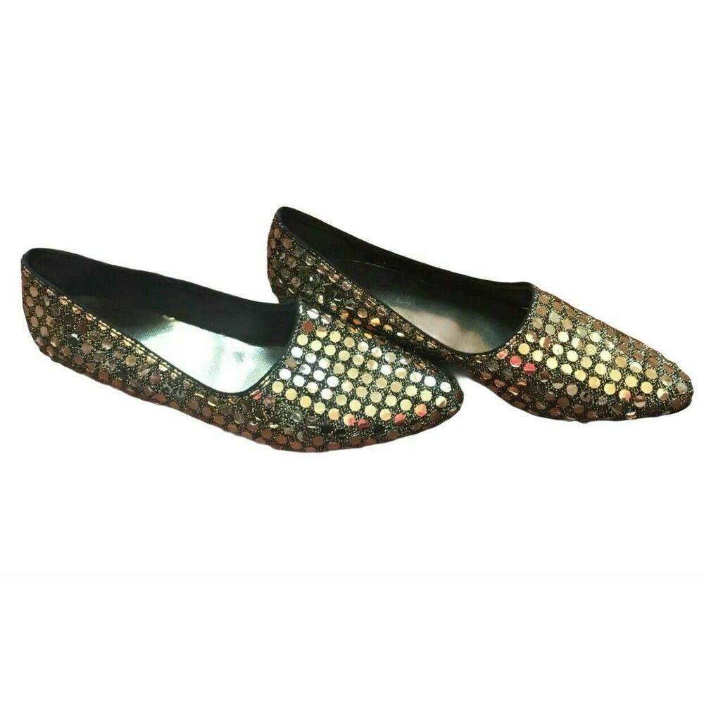 BEACON USA Comfort Monaco Gold Sequin Flat Pointy Shoes Flats 7.5